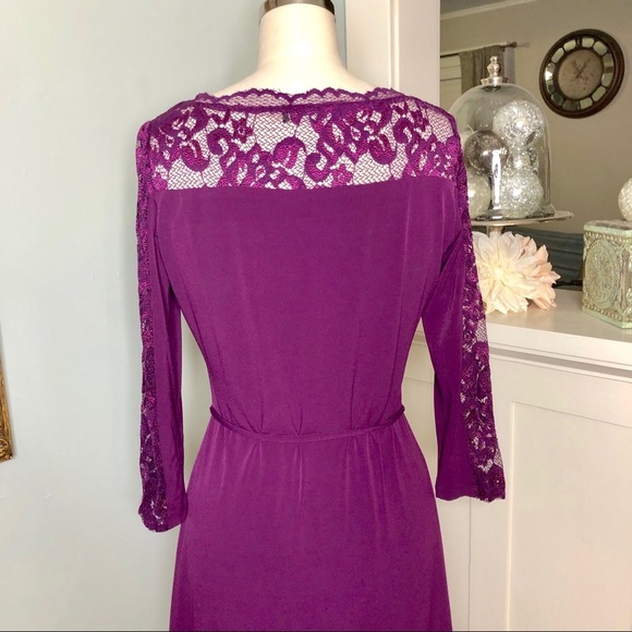 Ivanka Trump Lace Illusion Fit and Flare Dress Tie Waist Purple 4 Small - Picture 6 of 9